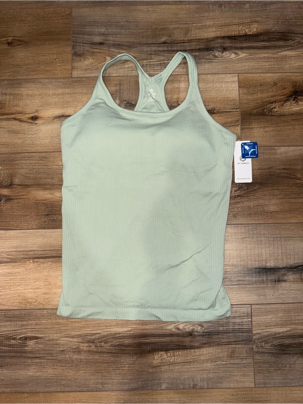 Light Green Ribbed Racerback Built-In Bra Tank Top - Picture 3 of 7